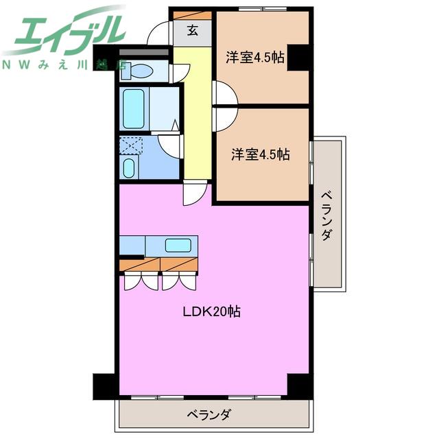 エスポア桑名(2LDK/3階)の間取り写真