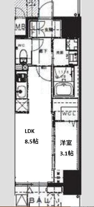 ALIVIS九条(1LDK/7階)の間取り写真