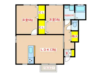 ハピネス A棟(2LDK/1階)の間取り写真