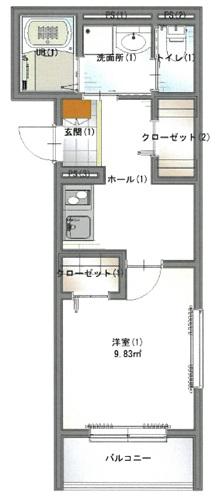オーパス北在家(1K/1階)の間取り写真