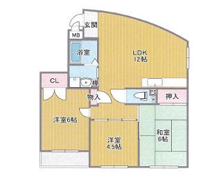 第20千里ハイツ(3LDK/1階)の間取り写真