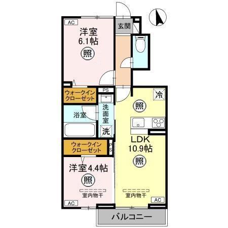 TORISIAS 西川田町(2LDK/1階)の間取り写真