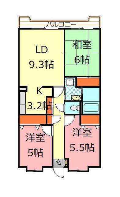 コンフォート向原(3LDK/2階)の間取り写真
