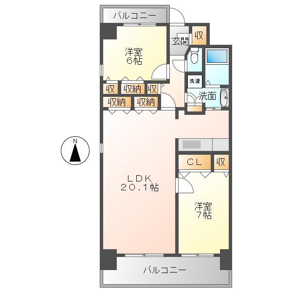 ティンガーラ石川橋(2LDK/4階)の間取り写真
