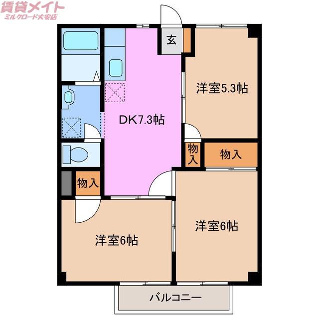 プレイスメゾンB(3DK/2階)の間取り写真