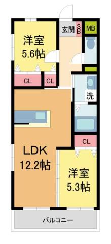 シーサイドヴィラ浜甲子園(2LDK/3階)の間取り写真