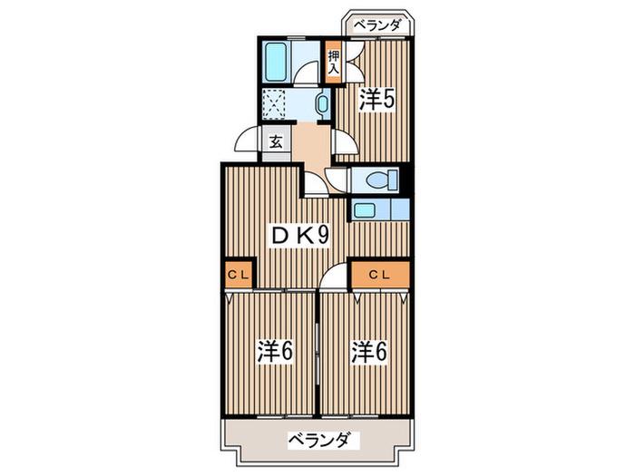 アヴェール立野(3DK/1階)の間取り写真