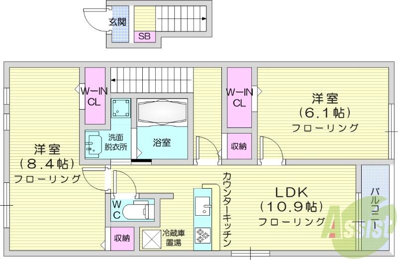 ラ・ポーズ Ⅰ(2LDK/2階)の間取り写真