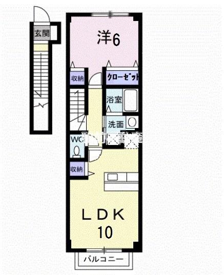 JR久大本線 南久留米駅 徒歩11分 2階建 築22年(1LDK/2階)の間取り写真