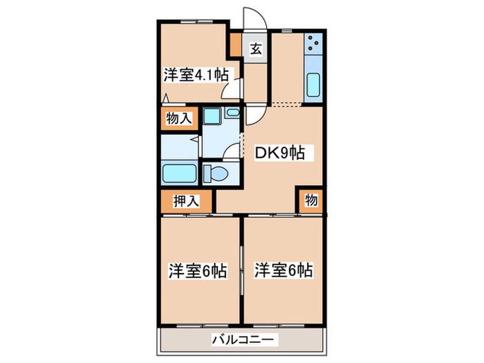 フルセイル東橋本(3DK/2階)の間取り写真