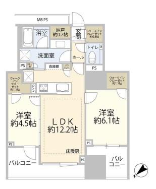 パークホームズ文京本駒込(2LDK/2階)の間取り写真