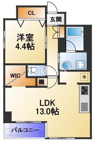 グランピア中央(1LDK/4階)の間取り写真