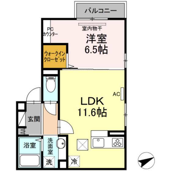 アネシス寺家A・B B棟(1LDK/1階)の間取り写真