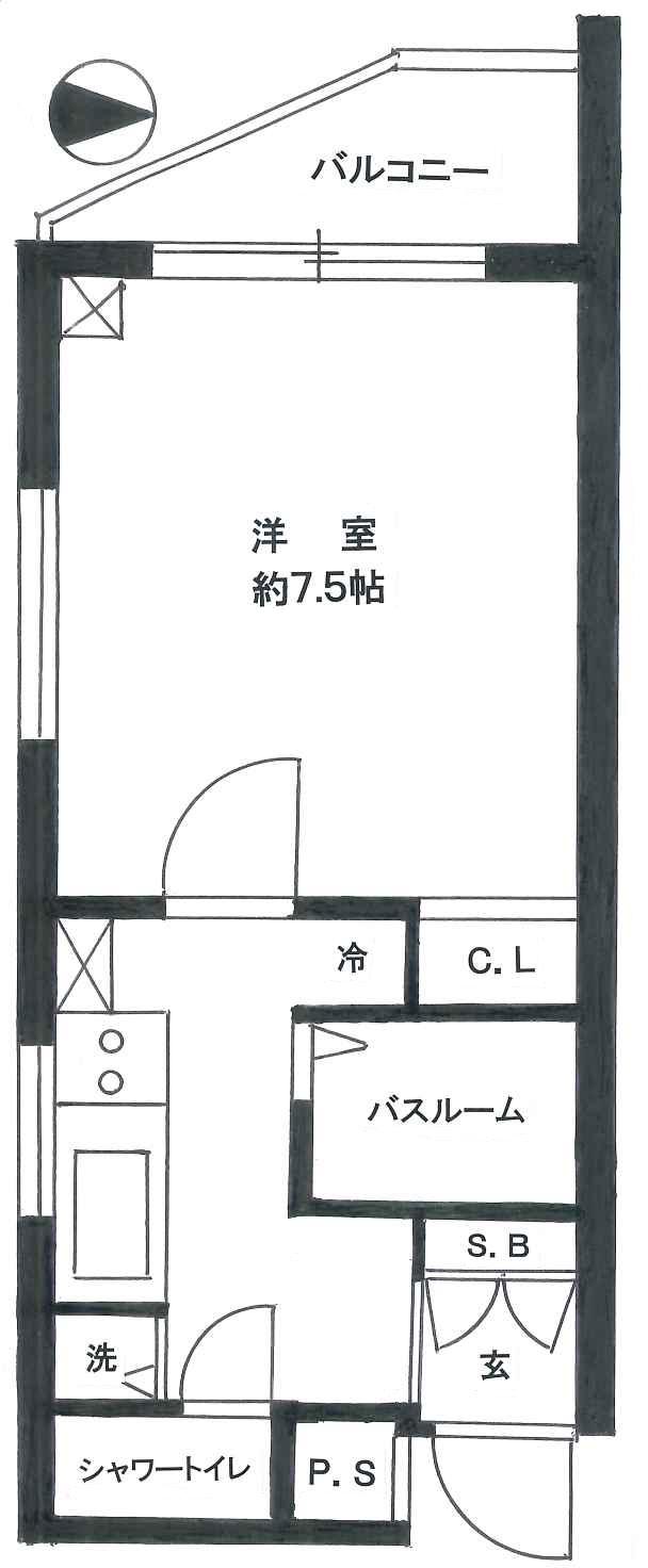 プレミール洗足(1K/5階)の間取り写真