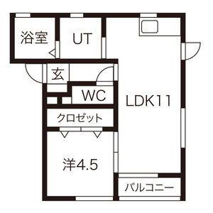 ローヌC(1LDK/1階)の間取り写真