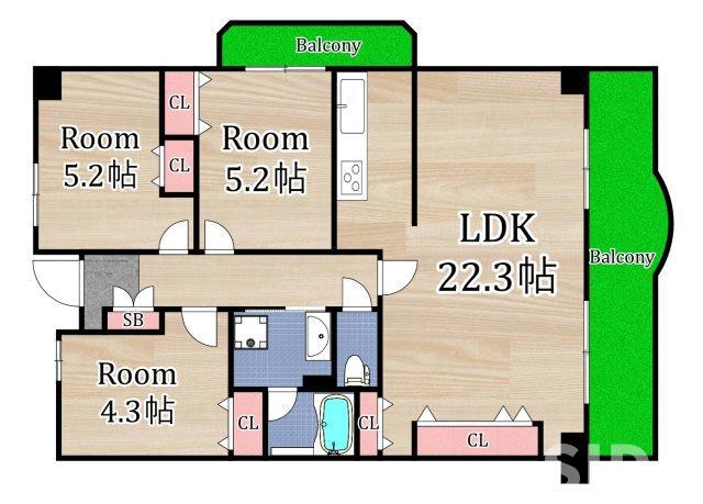 藤和守口ハイタウン(3LDK/12階)の間取り写真