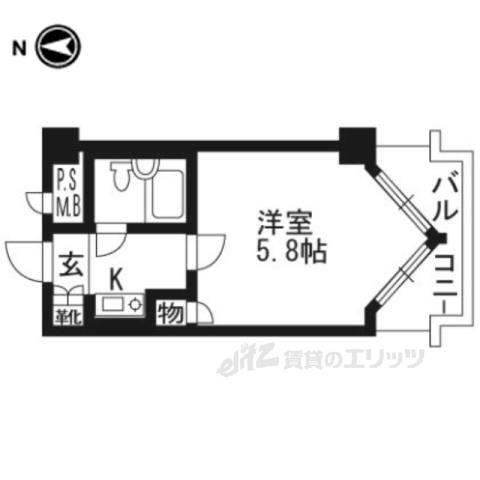 ライオンズマンション京都三条第2(1K/2階)の間取り写真