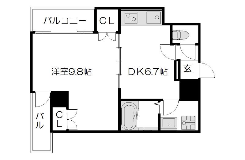 グラシオン西陣(1DK/4階)の間取り写真