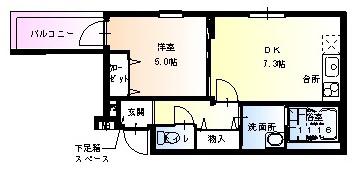 フジパレス大宮(1K/1階)の間取り写真