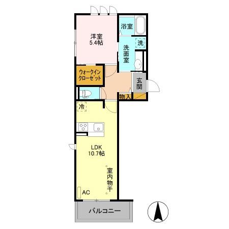 MELA ROSSA(1LDK/2階)の間取り写真