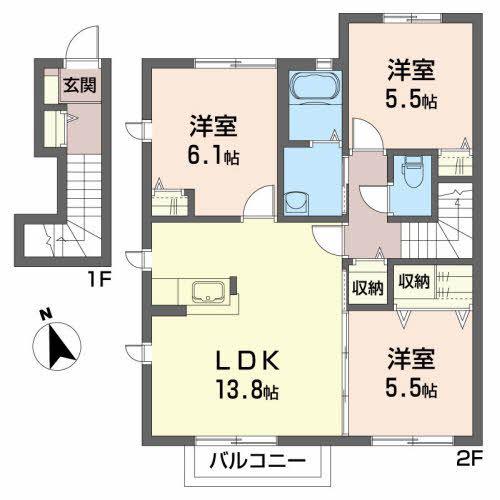 シャーメゾン館向A(3LDK/2階)の間取り写真