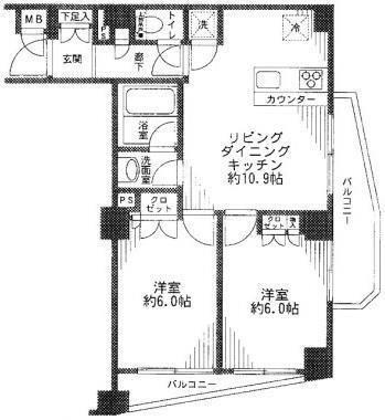 モアグランデ浜松町(2LDK/3階)の間取り写真