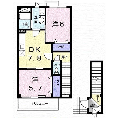 ウェアーハウスC(2DK/2階)の間取り写真