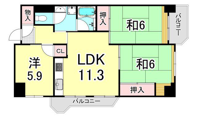UR武庫川 20号棟(3LDK/4階)の間取り写真
