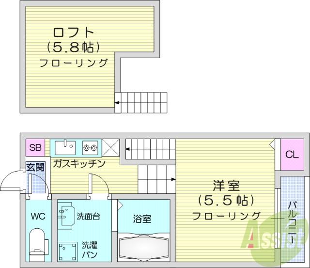I―STATE河原町(1K/1階)の間取り写真