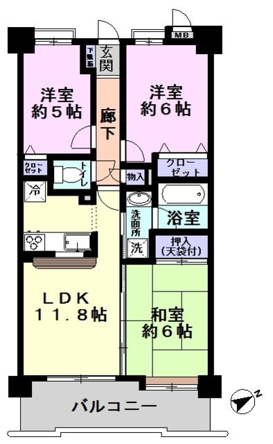 ライオンズプラザ北松戸(3LDK/2階)の間取り写真
