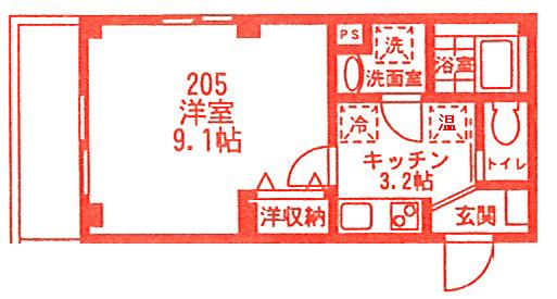 ルミエール横濱(1K/2階)の間取り写真