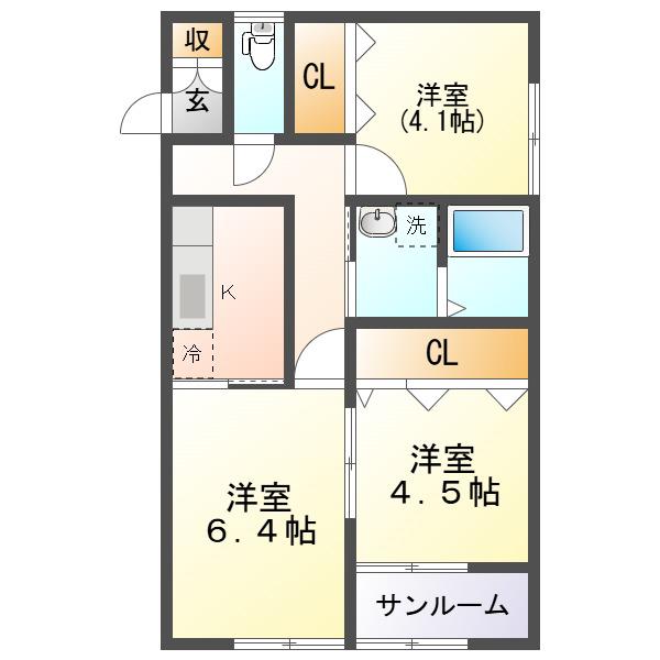 シャルール A棟(3K/1階)の間取り写真