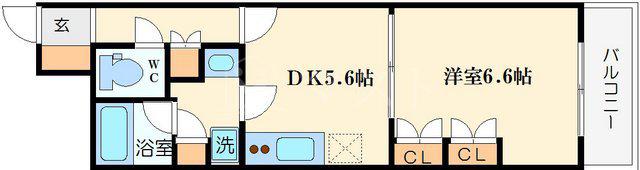 エル・セレーノ上本町レジデンス(1DK/2階)の間取り写真