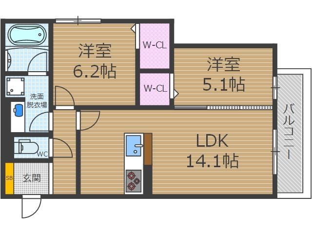 ラヴィエール南茨木Ⅱ(2LDK/1階)の間取り写真