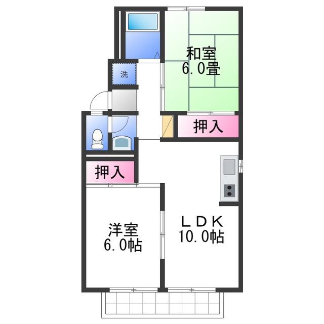 サニーグリーン北喜A(2LDK/1階)の間取り写真