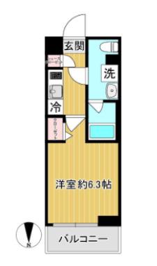 ショーケンレジデンス川崎登戸ウエスト(1K/2階)の間取り写真