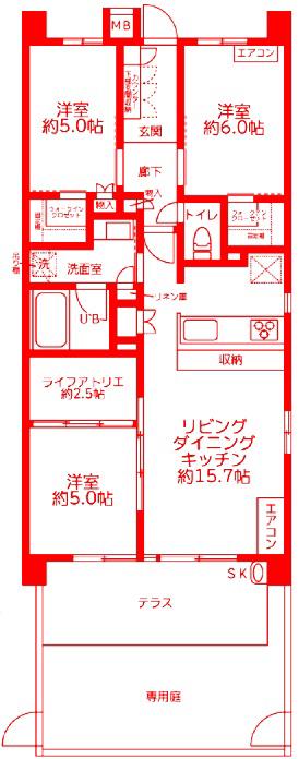 イニシア元住吉(3LDK/1階)の間取り写真