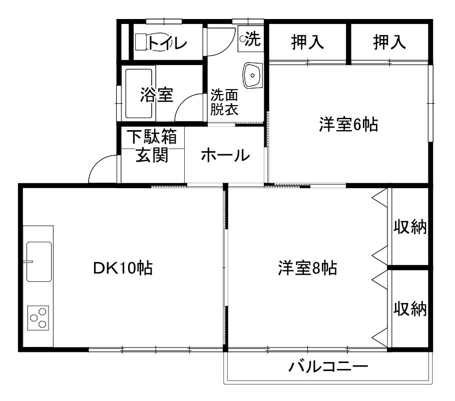 ヴェルジェ星が丘(2DK/1階)の間取り写真