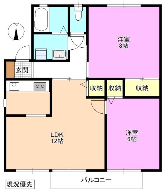 ラシュレ・レバントB棟(2LDK/2階)の間取り写真