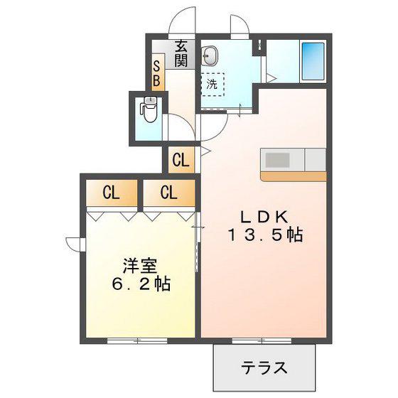 ヒュドールヒューレー H(1LDK/1階)の間取り写真