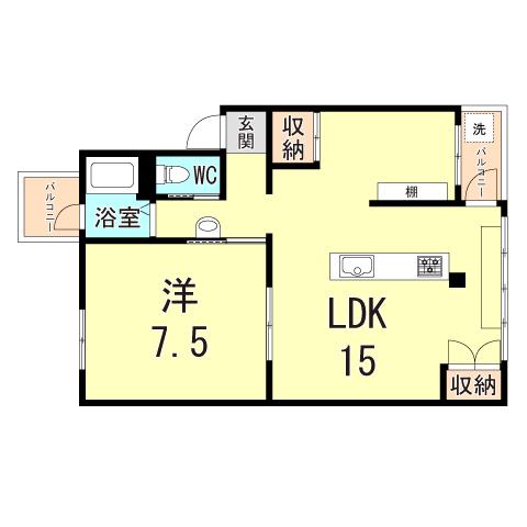 五位ノ池南ビル 2号棟(1LDK/4階)の間取り写真