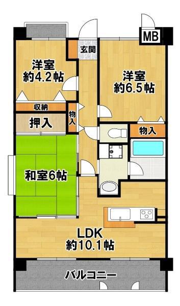 ダイアパレス北六甲(3LDK/4階)の間取り写真