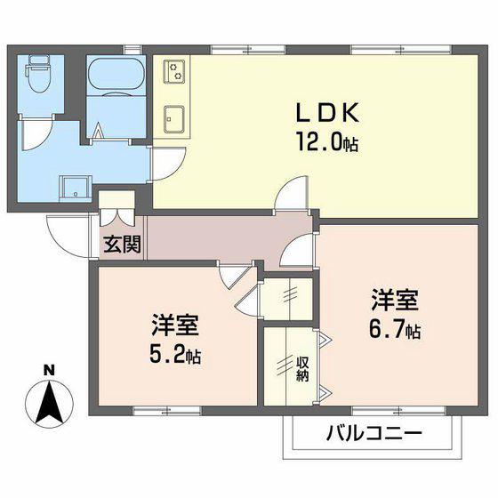 グランドール日永 C棟(2LDK/2階)の間取り写真