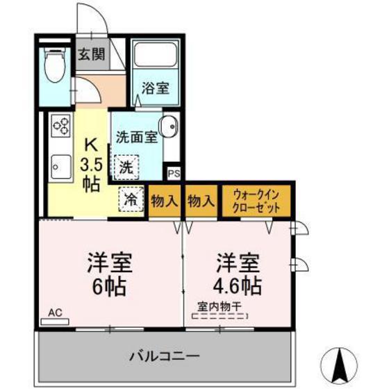 グランツ国富(2K/3階)の間取り写真