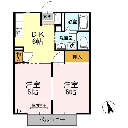 ヴァンテV(2DK/2階)の間取り写真