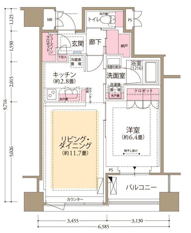 フロール横濱関内(1LDK/7階)の間取り写真
