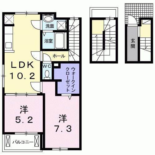 メゾン アンソレイユ(2LDK/3階)の間取り写真