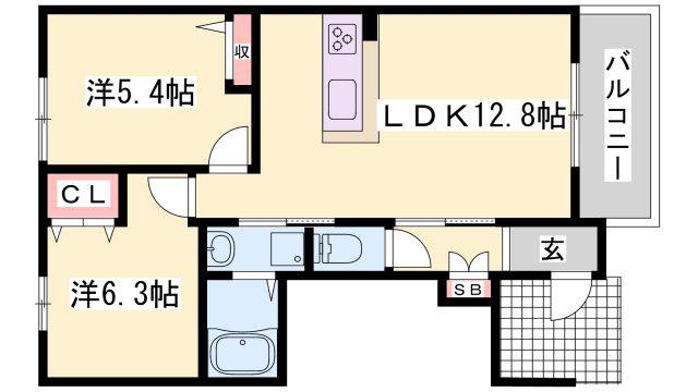 シャーメゾンガーデンズ惣盛(2LDK/1階)の間取り写真