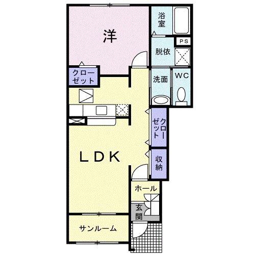 ミニヨンコリーヌA(1LDK/1階)の間取り写真