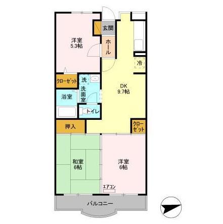 グランドール北小金(3DK/2階)の間取り写真